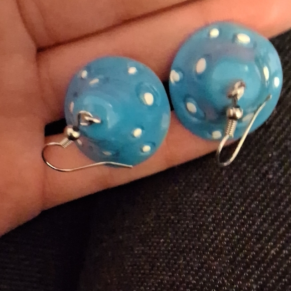 NWOT Blue Mushroom Earrings - Picture 3 of 4